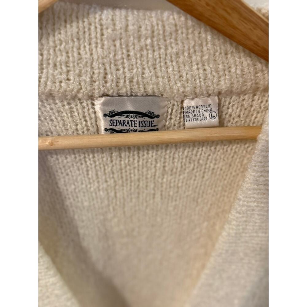 Cream Chunky Knit Grandpa Cardigan Oversized Vintage Style Sweater L ✨ - Picture 5 of 6